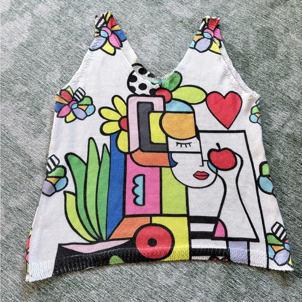 Mamma Mia made in Italy 🇮🇹 Colorful Abstract Art knit Tank Top